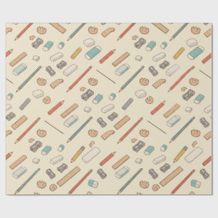 Papel de Embrulho de Lápis e Borrachas Vintage