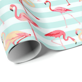 Papel de embrulho de listras de flamingo rosa da p
