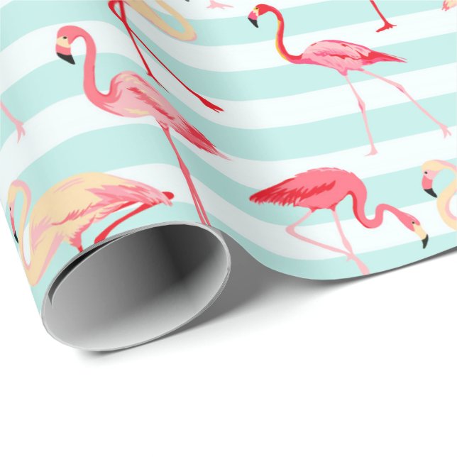 Papel de embrulho de listras de flamingo rosa da p (Ponta do rolo)