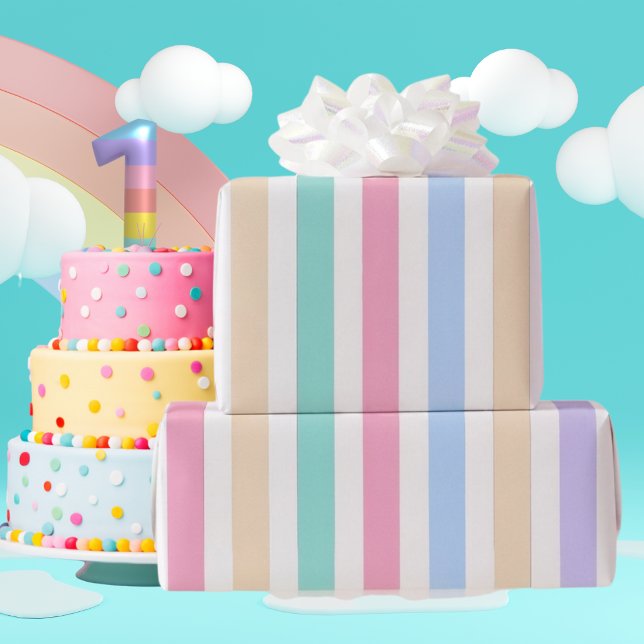 Papel de embrulho de listras pastel para primeiro  (Add a whimsical touch to your party with this "One Silly Goose" pastel striped wrapping paper!)