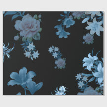 Papel de embrulho de luxo com padrão floral em azu