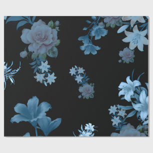 Papel de embrulho de luxo com padrão floral em azu