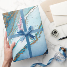 Papel de embrulho de mármore azul e dourado