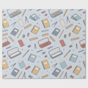 Papel de embrulho de material escolar retrô vintag