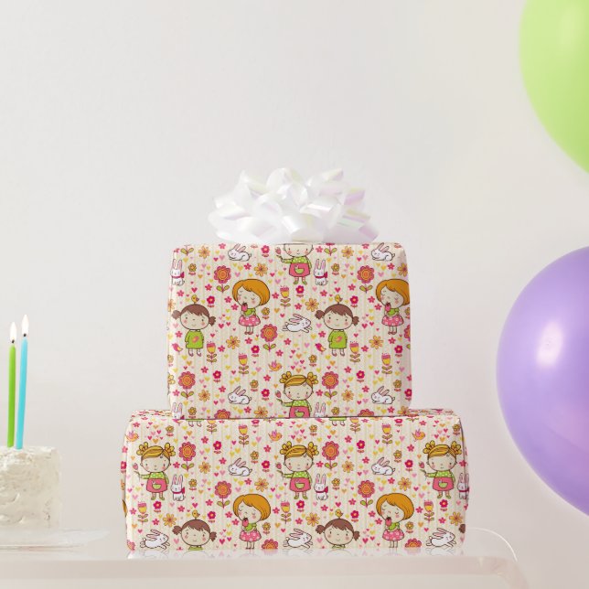 Papel de embrulho de menina fofa (Presentes para festas)