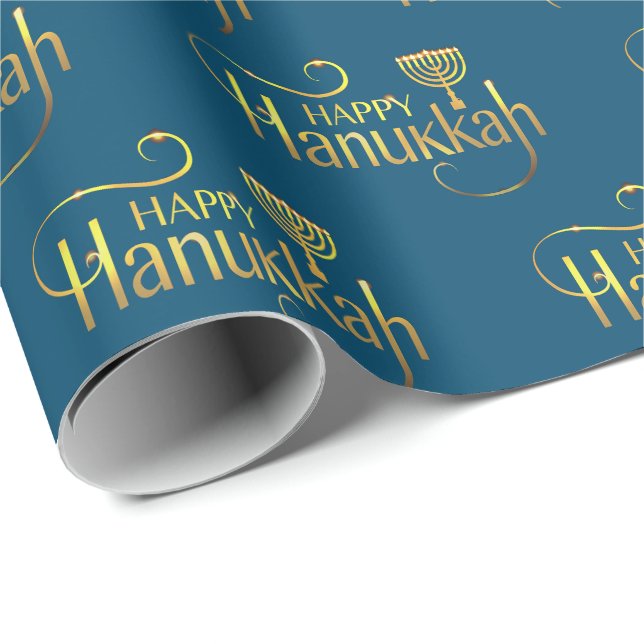 Papel de embrulho de Menorá de Hanukkah feliz (Ponta do rolo)