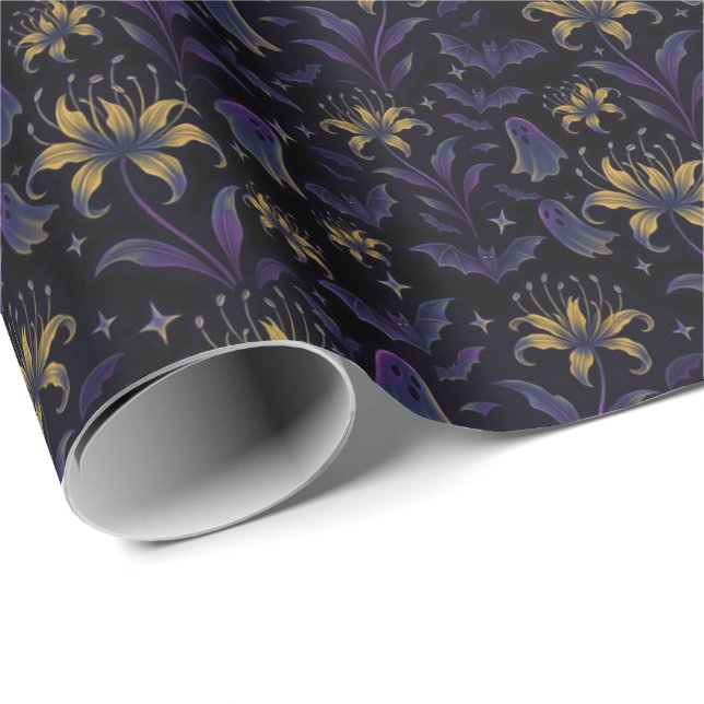 Papel de Embrulho de Morcego Floral Enfeitiçado (Ponta do rolo)