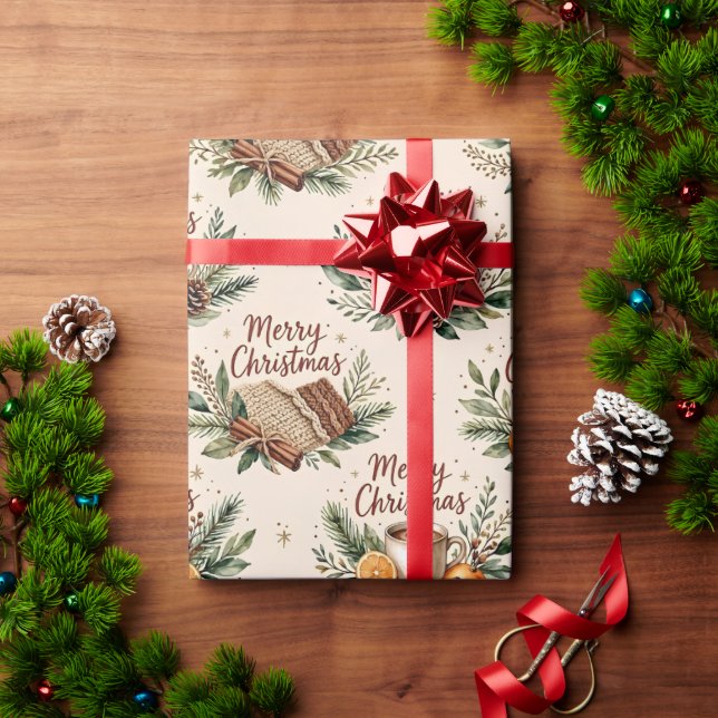 Papel de embrulho de Natal alegre rústico aconcheg (Presente de Natal)