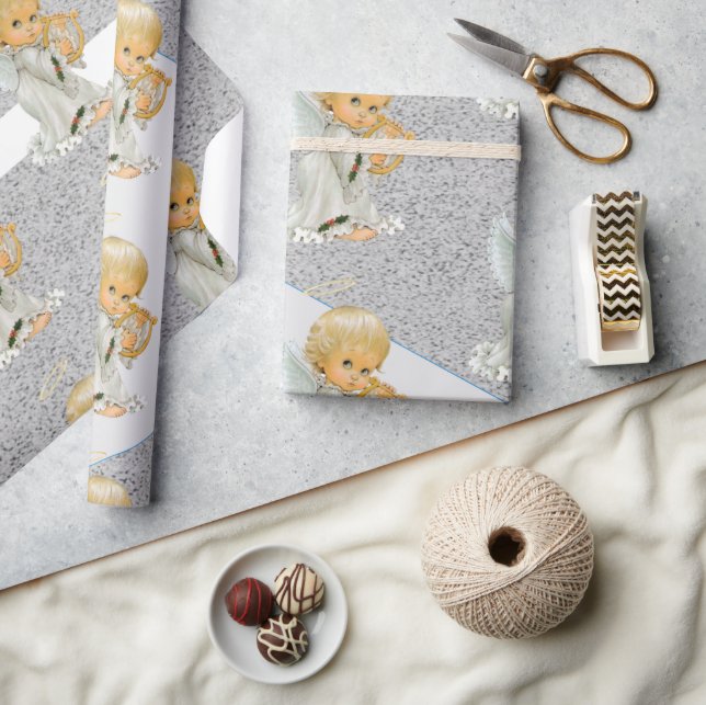 Papel de embrulho de Natal Anjo Baby Cinza (Artesanato)