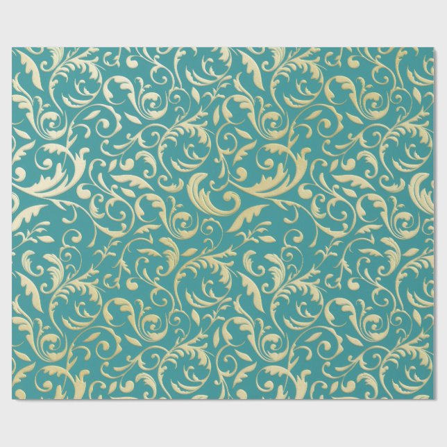 Papel de embrulho de Natal Aqua & Teal com detalhe (Aberto)