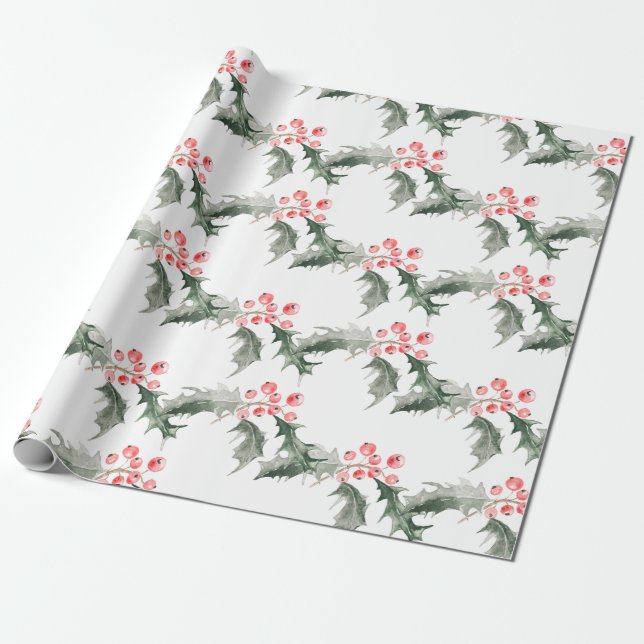 Papel de embrulho de Natal aquarela botânica (Desenrolado)