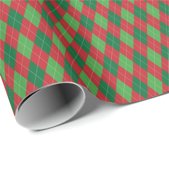 Papel de embrulho de Natal Argyle vermelho e verde (Ponta do rolo)