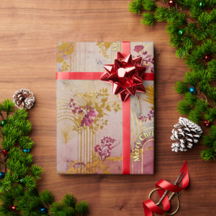 Papel de embrulho de Natal Arte Rosa Luxo Dourado