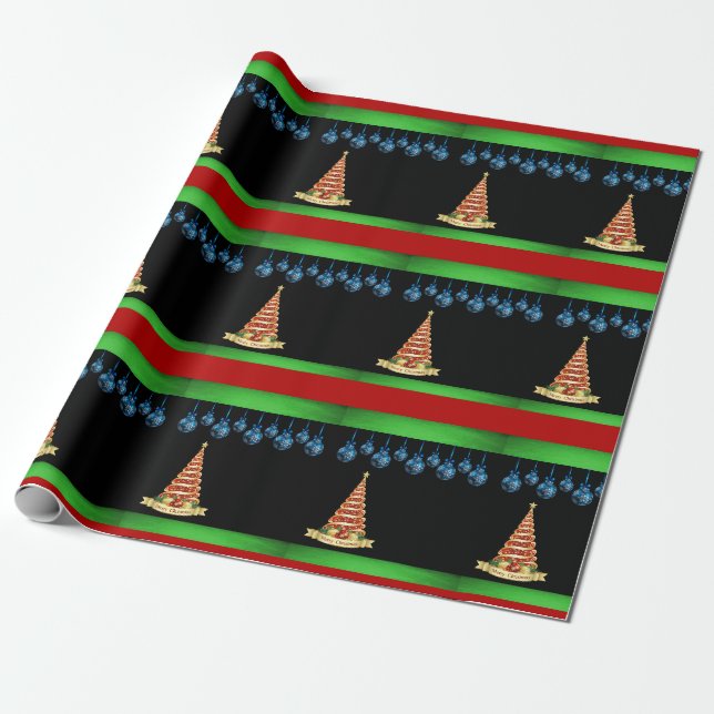 Papel de embrulho de Natal Árvore Preto (Desenrolado)