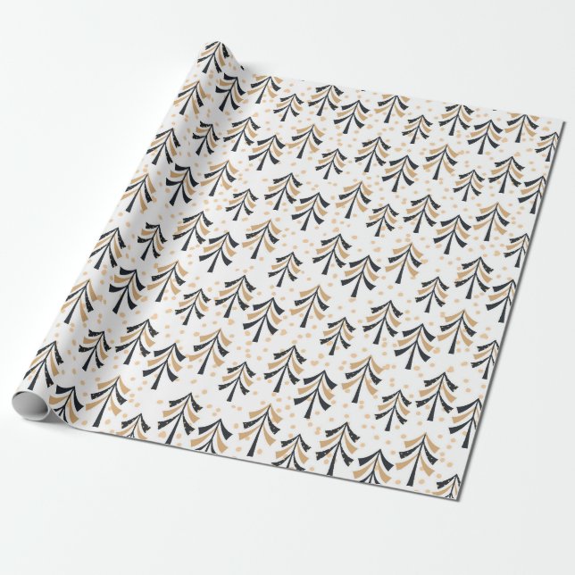 Papel de embrulho de Natal Árvores de Natal Dourad (Desenrolado)