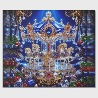 Papel de embrulho de Natal azul carrossel de jóias