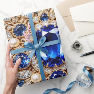 Papel de embrulho de Natal azul safira de luxo