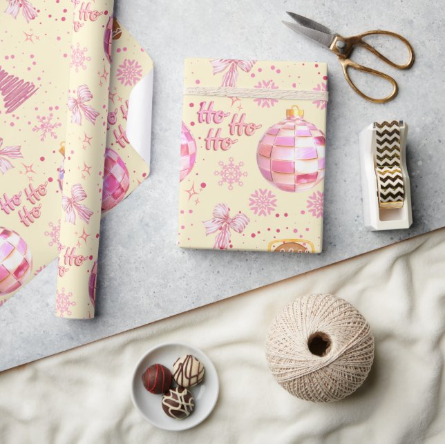 Papel de embrulho de Natal Bola de Discoteca Rosa (Artesanato)