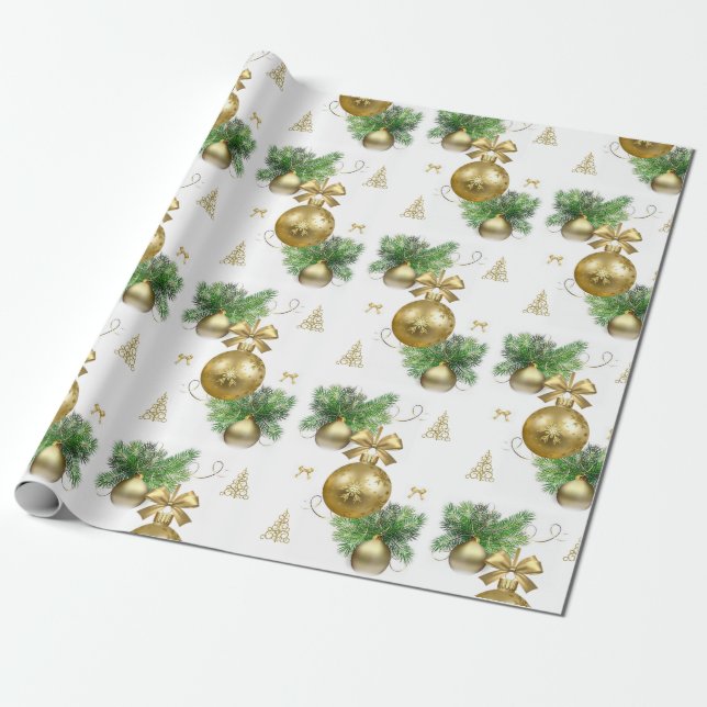 Papel de embrulho de Natal Bolas Douradas (Desenrolado)