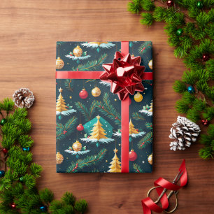 Papel de embrulho de Natal Bold Gold Trees & Stars