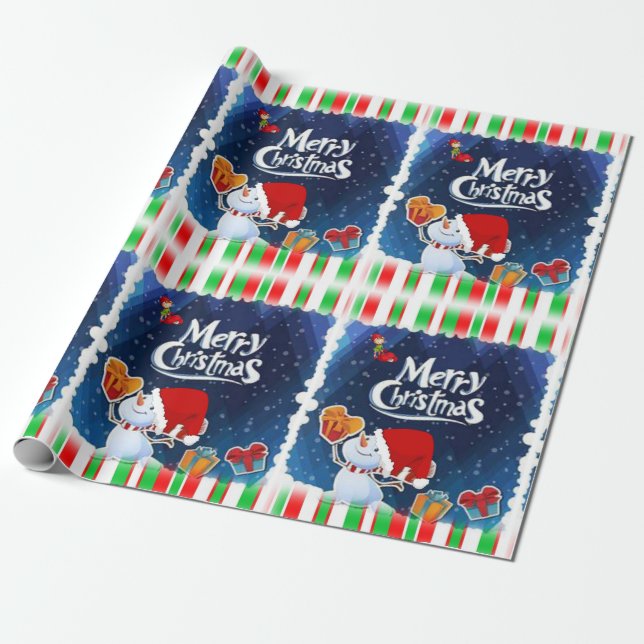 Papel de embrulho de Natal Boneco de Neve Elfo (Desenrolado)