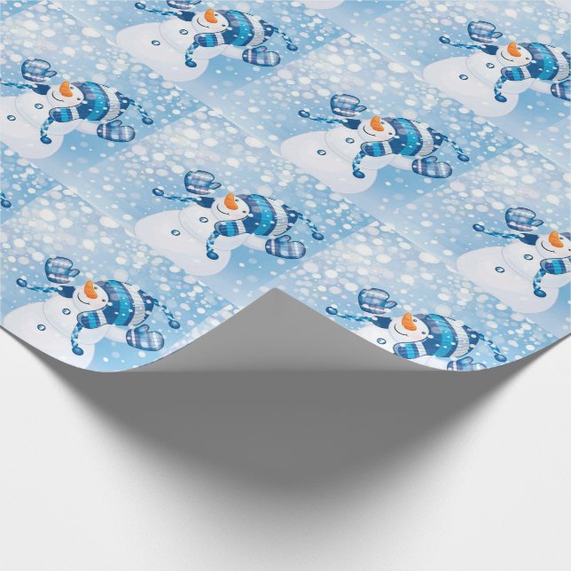 Papel de embrulho de Natal/Bonequinhos de neve azu (Ponta)