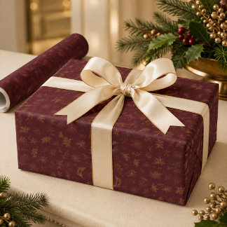 Papel de embrulho de Natal botânico em ouro e burg