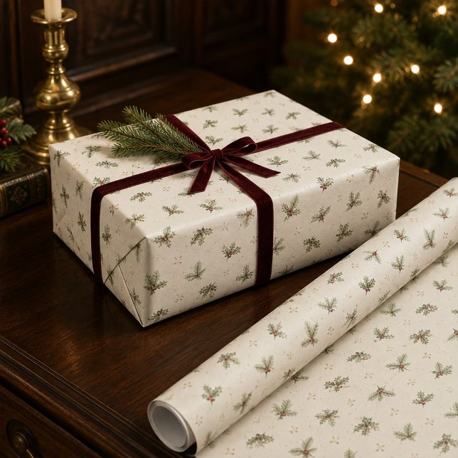 Papel de embrulho de Natal botânico marfim (Ivory Botanical Christmas Wrapping Paper)
