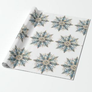 Papel de embrulho de Natal Branco, Dourado e Azul