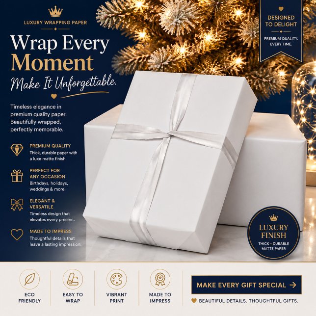 Papel de embrulho de Natal Branco Elegante (Criador carregado)