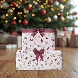 Papel de embrulho de Natal Burgundy Holly & Gold