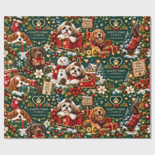 Papel de embrulho de Natal Cachorros Fofos Históri
