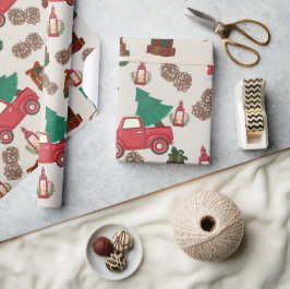 Papel de embrulho de Natal Caminhão Vermelho Antig