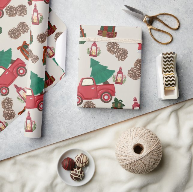 Papel de embrulho de Natal Caminhão Vermelho Antig (Artesanato)