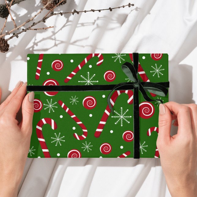Papel de embrulho de Natal Cana de Açúcar Verde &  (Criador carregado)