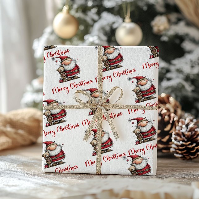 Papel de embrulho de Natal caprichoso e divertido  (Playful Christmas Whimsy Santa Cartoon Wrap Paper Art!)