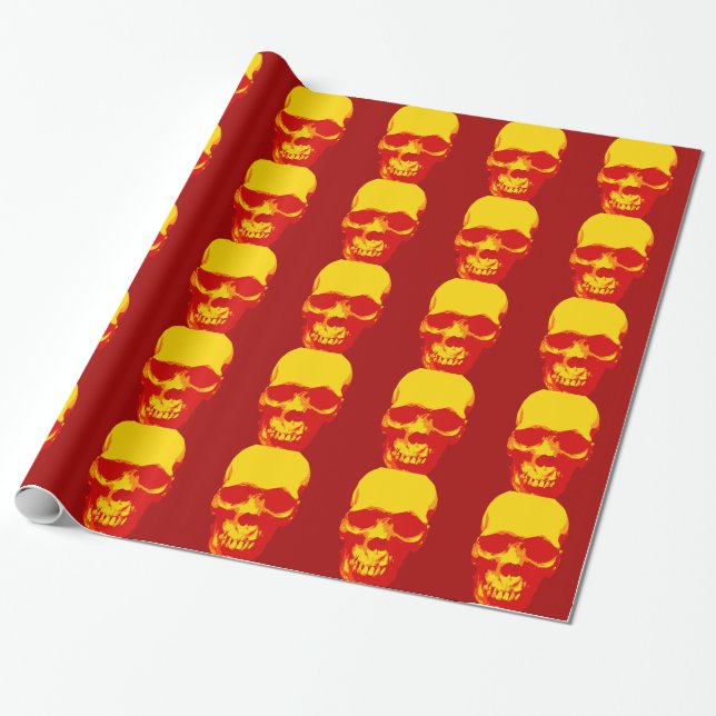 Papel de embrulho de Natal Caveira Pop Art Amarelo (Desenrolado)
