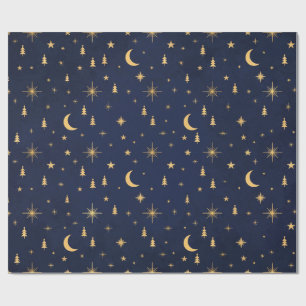 Papel de embrulho de Natal Celestial Azul Meia-Noi