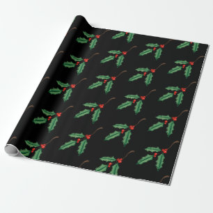 Papel de embrulho de Natal clássico com azevinho