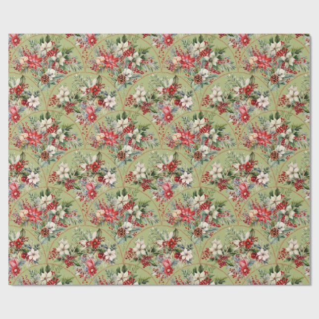 Papel de embrulho de Natal Clássico Poinsettia & F (Aberto)