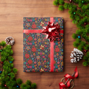 Papel de embrulho de Natal colorido folclórico