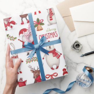 Papel de embrulho de Natal com animais da floresta