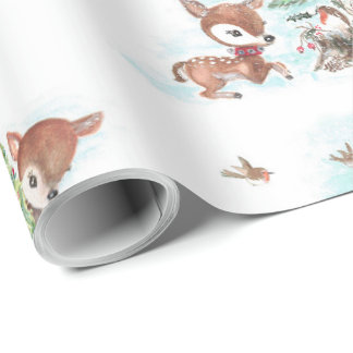 Papel de embrulho de Natal com animais da floresta
