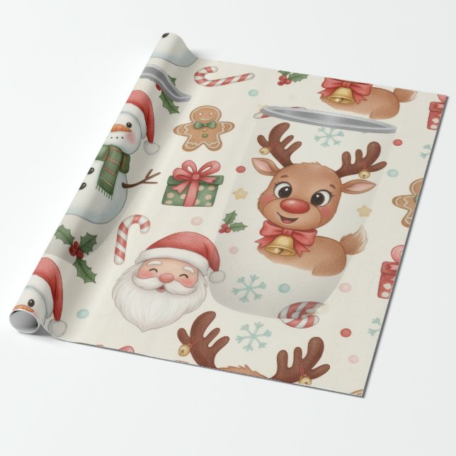 Papel de embrulho de Natal com animais fofos da fl (Desenrolado)