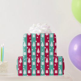 Papel de embrulho de Natal com árvore listrada