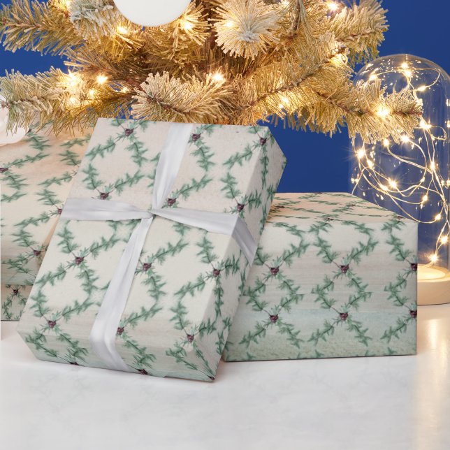 Papel de embrulho de Natal com azevinho e pinheiro (Feriados)
