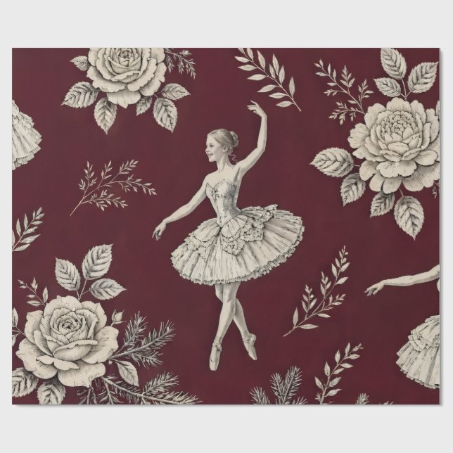 Papel de embrulho de Natal com Bailarina - Borgonh (Aberto)