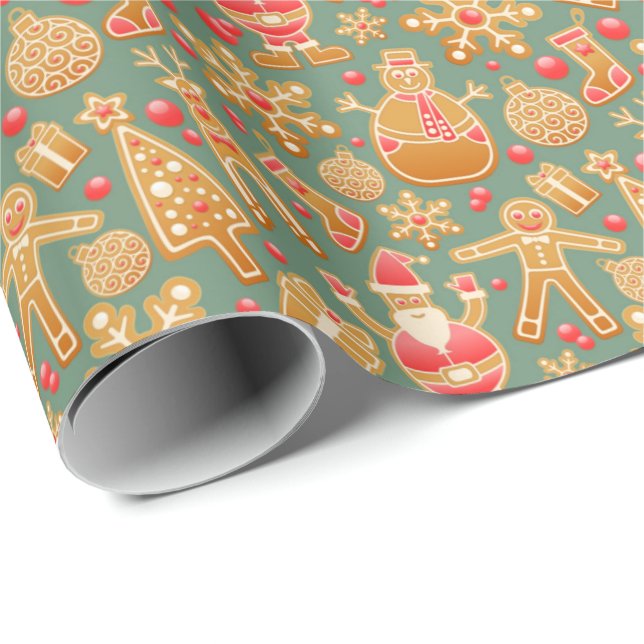 Papel de embrulho de Natal com biscoito de gengibr (Ponta do rolo)