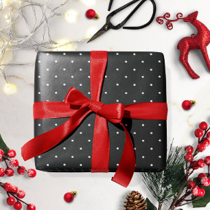 Papel de embrulho de Natal com bolinhas preto e br