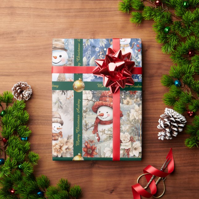Papel de embrulho de Natal com boneco de neve e te (Presente de Natal)